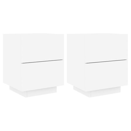 Armoires de chevet et lumières LED 2pcs blanc bois d'ingénierie