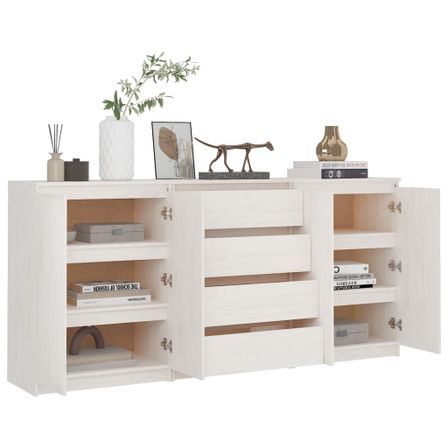 Armoires latérales 3 pcs Blanc Bois de pin massif