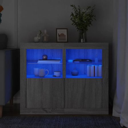 Armoires latérales et lumières LED 2 pcs sonoma gris