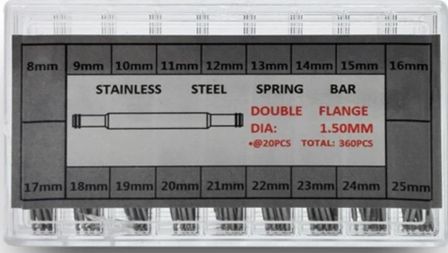 Assortimento 360 Anse Acciaio In 18 Misure (larghezza Da 8mm A 255mm. Diametro 1.5 Mm. 20pz Cad.) - 360 Stain Less Spring Bars In 18 Sizes (width From 8mm To 25mm. Diameter 1.5 Mm. 20 Pcs Pe GJ003