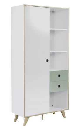 Bahut 1 porte 2 tiroirs 4 étagères bois blanc, vert et naturel Mélanie