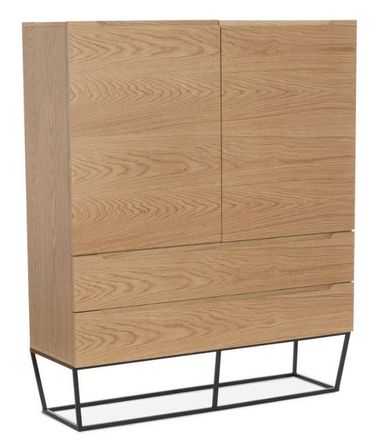 Bahut 2 portes 2 tiroirs bois plaqué chêne et métal noir Blina