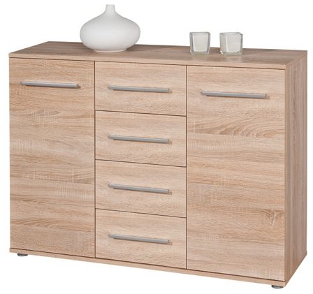 Bahut 2 portes 4 tiroirs décor chêne sonome Steeven