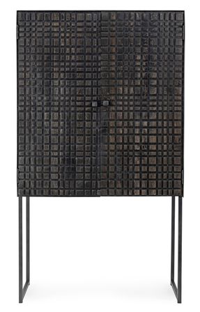 Bahut 2 portes acier et bois de manguier noir Dody 90 cm