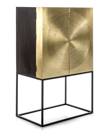 Bahut 2 portes bois foncé et doré pieds métal noir