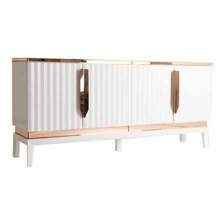 Bahut 4 portes bois blanc et miroir doré Norea