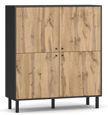 Bahut 4 portes bois clair et noir Pakas 120 cm