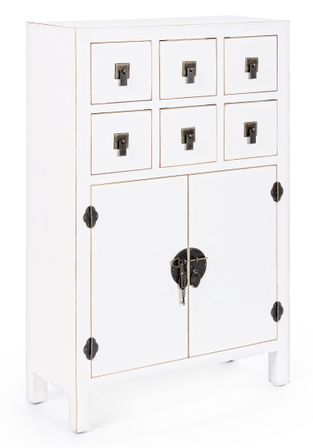 Bahut bois MDF blanc 2 portes 6 tiroirs Peno L 63 cm