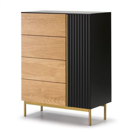 Bahut haut 1 porte 4 tiroirs bois taupe et noir Cassie