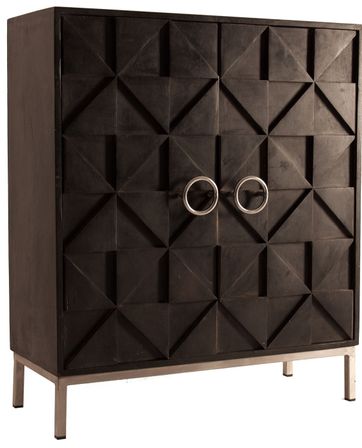 Bahut haut 2 portes manguier massif noir et doré Walter