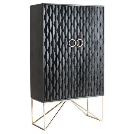 Bahut haut 2 portes manguier massif noir et métal doré Perko