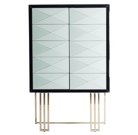 Bahut haut 2 portes miroir blanc et noir