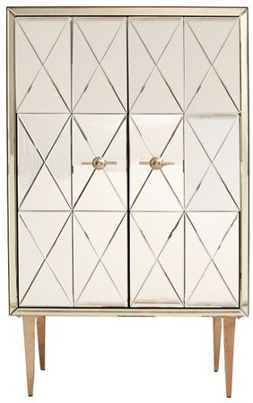 Bahut haut art déco 2 portes métal doré et miroir Cindie