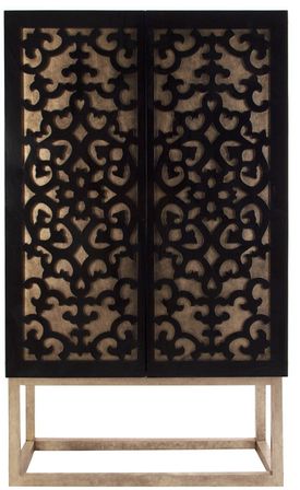 Bahut oriental 2 portes bois noir et métal doré Dalila