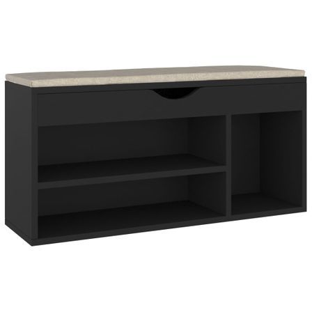 Banc à chaussures avec coussin Noir 104x30x49 cm