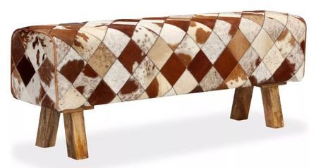 Banc assise peau de vache et pieds bois clair Pua 120 cm