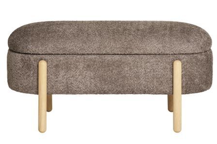 Banc avec rangement tissu marron & pieds en bois naturel BRANCA 97 cm