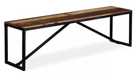 Banc bois massif foncé et pieds métal noir Indukal 160 cm