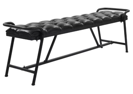 Banc capitonné similicuir noir et pieds métal noir Manawa 160 cm