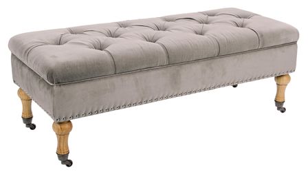 Banc coffre en bois de pin beige avec roues Arlo L 110 cm