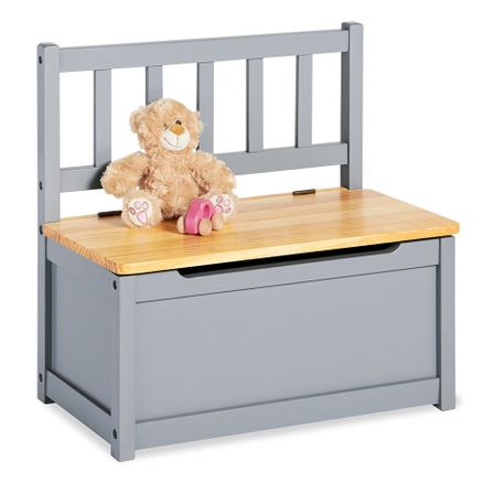 Banc coffre enfant pin massif clair et gris Fenna