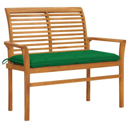 Banc de jardin avec coussin vert 112 cm Bois de teck massif 2