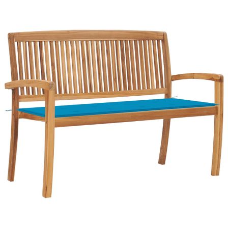 Banc de jardin empilable et coussin 128,5cm Bois de teck massif 2