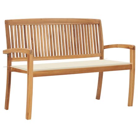 Banc de jardin empilable et coussin 128,5cm Bois de teck massif 16