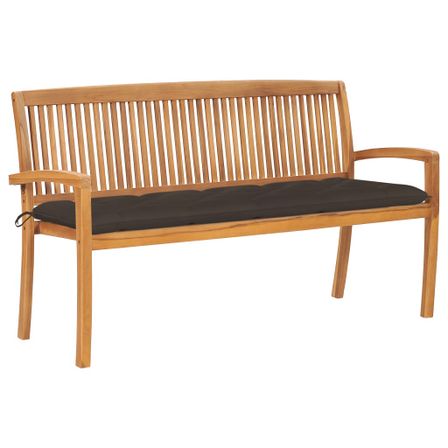 Banc de jardin empilable et coussin 159 cm Bois de teck massif 25