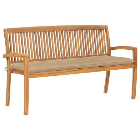 Banc de jardin empilable et coussin 159 cm Bois de teck massif 9
