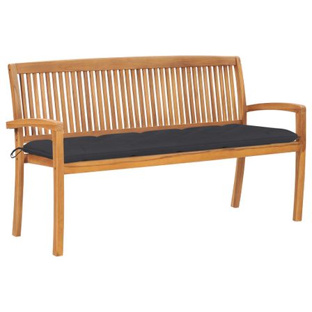 Banc de jardin empilable et coussin 159 cm Bois de teck massif 22