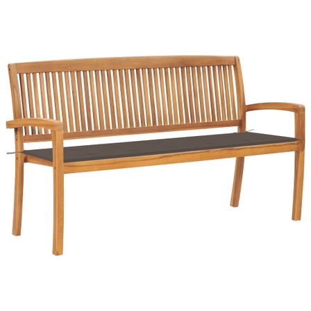 Banc de jardin empilable et coussin 159 cm Bois de teck massif 4