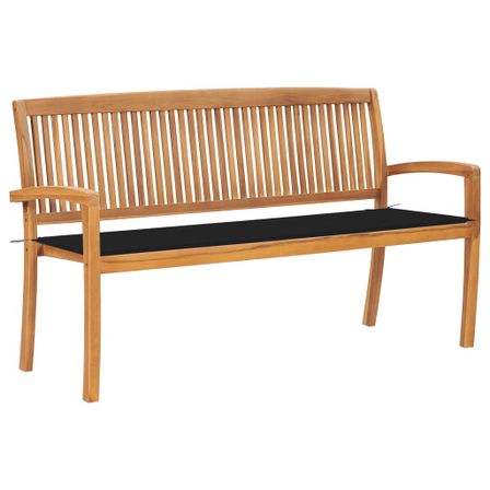 Banc de jardin empilable et coussin 159 cm Bois de teck massif 3
