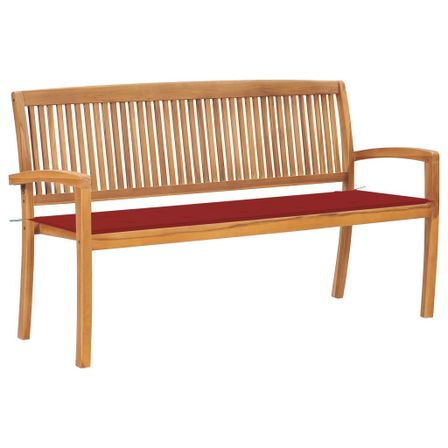Banc de jardin empilable et coussin 159 cm Bois de teck massif 2
