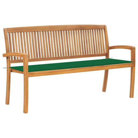 Banc de jardin empilable et coussin 159 cm Bois de teck massif 17
