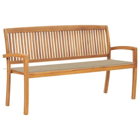 Banc de jardin empilable et coussin 159 cm Bois de teck massif 15