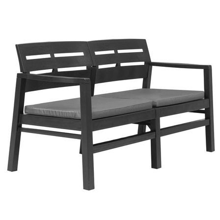 Banc de jardin plastique et coussin polyester anthracite Bouka