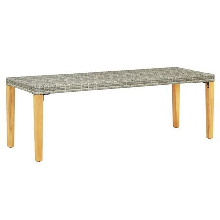 Banc de jardin résine tressée grise et pieds acacia Lakt 80 cm
