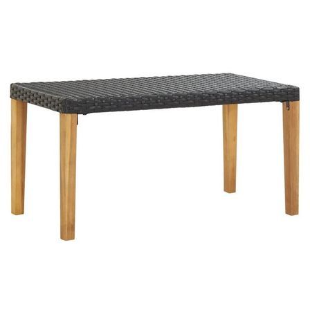Banc de jardin résine tressée noire et pieds acacia Lakt 120 cm