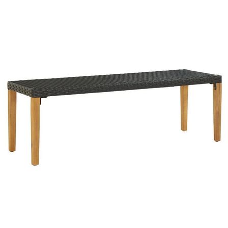 Banc de jardin résine tressée noire et pieds acacia Lakt 80 cm