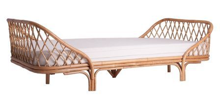 Banc de jardin rotin clair et coussin tissu blanc Sisal