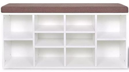 Banc de rangement chaussures 10 compartiments bois blanc Lou