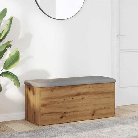 Banc de rangement chêne artisanal 102x42x45cm bois d'ingénierie