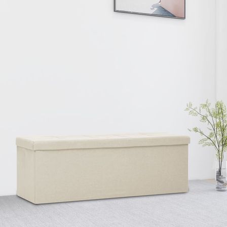 Banc de rangement pliable Blanc crème Faux lin