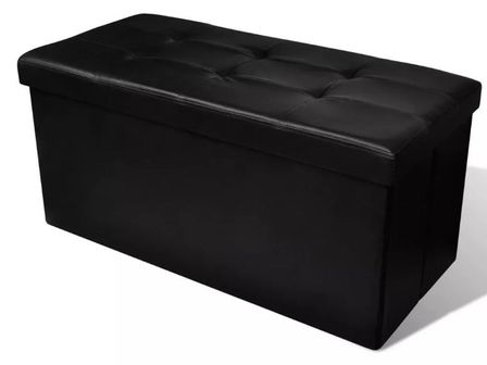 Banc de rangement pliable capitonné similicuir noir Kaiko