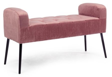 Banc en bois de pin et tissu rose Odile L 104 cm