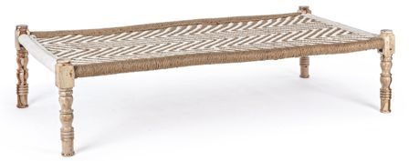 Banc en bois de sheesham et corde coton blanc Katy L 176 cm