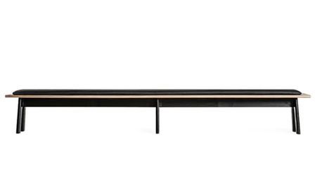 Banc en bois massif de chêne brun clair assise noire NARA 350 cm