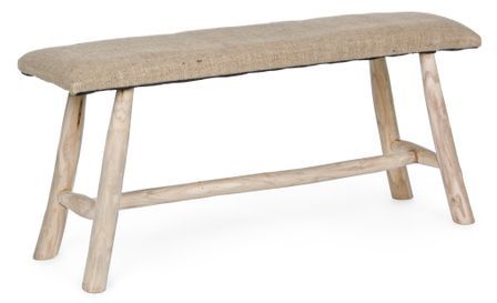 Banc en bois teck et tissu jute naturel Saka L 100 cm