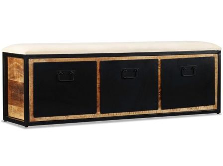 Banc industriel bois de manguier avec rangement acier noir Vintel 120 cm